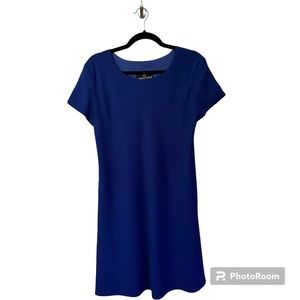 Vintage lined royal blue Carole Little midi dress round neck pullover size 10.